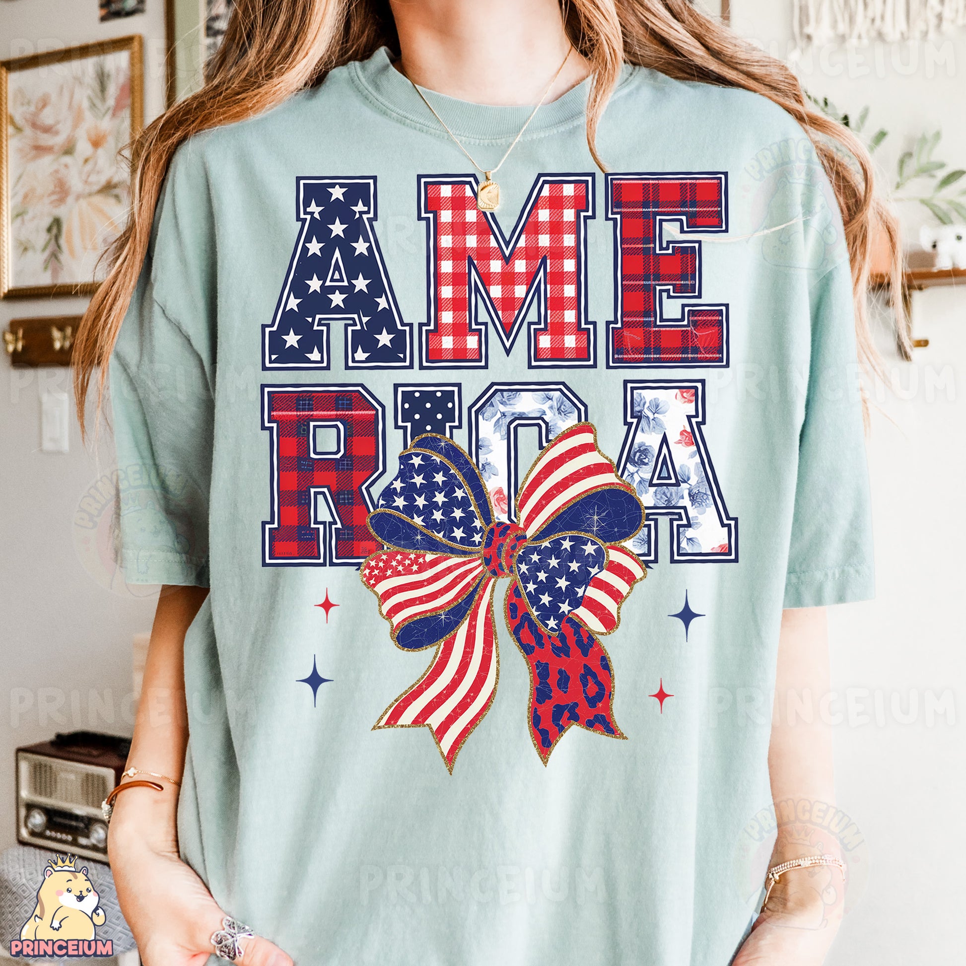 a woman wearing a t - shirt that says ame roja with a bow