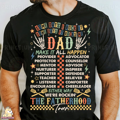 a man wearing a black t - shirt with the words dad on it