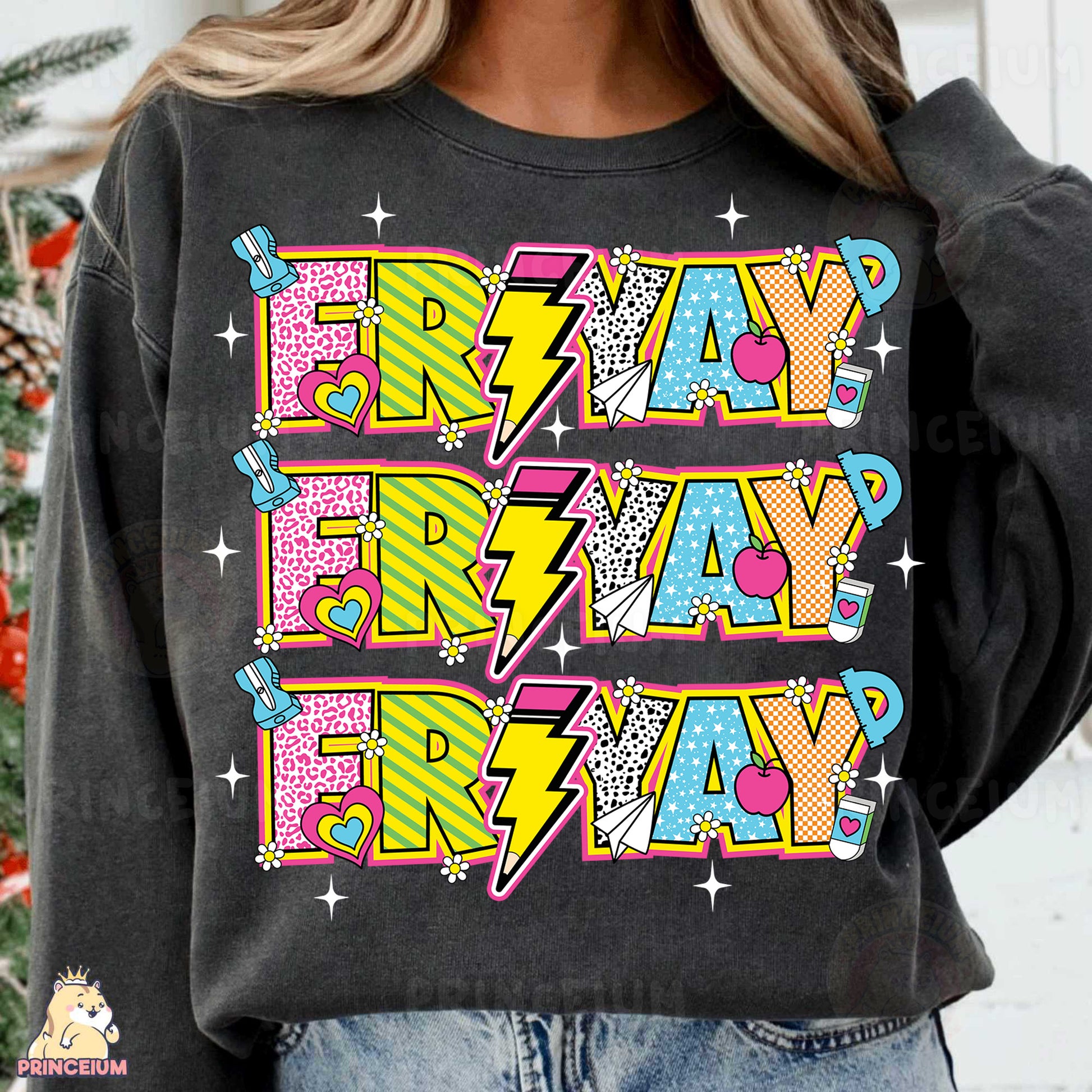 a woman wearing a black sweatshirt with the words fro fro fro fr