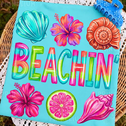 Beachin PNG, Tropical Summer Shirt Design, Cute Coastal Graphic, Retro Beach Sublimation