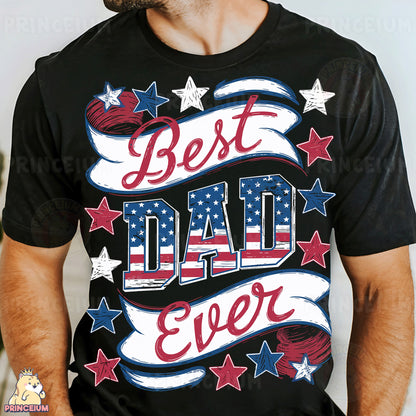 a man wearing a t - shirt that says best dad ever