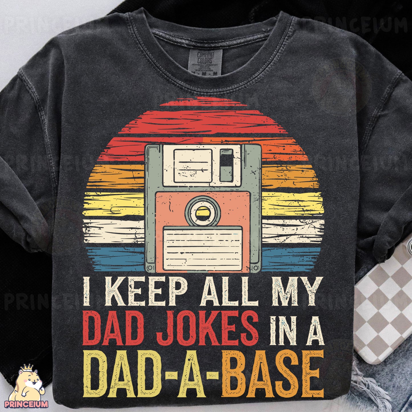 a t - shirt that says i keep all my dad jokes in a dad -