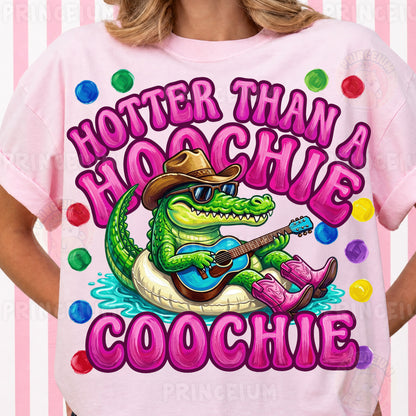 Hotter Than A Hoochie Coochie Sublimation Design PNG | Funny Alligator Cowboy Digital Download