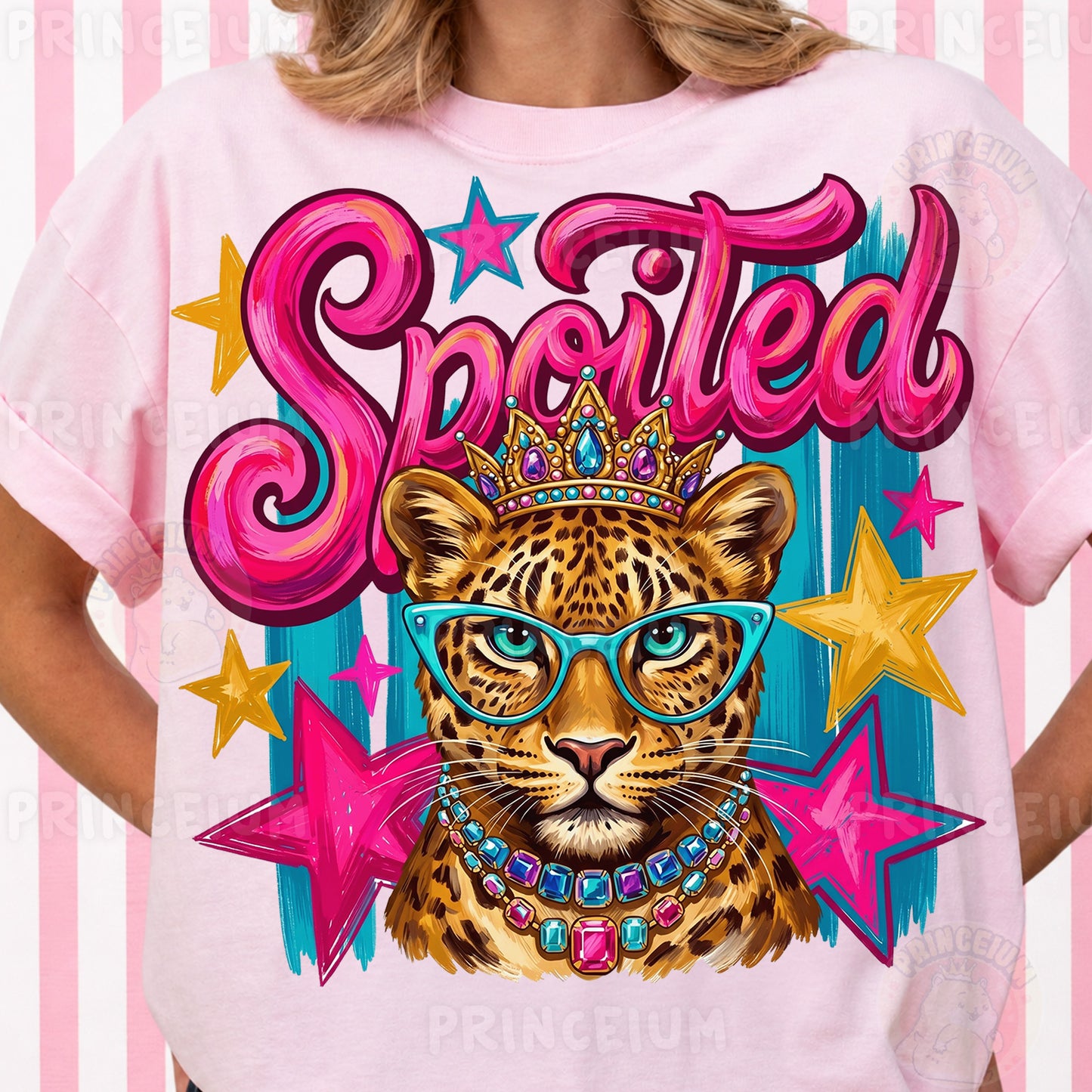 Spoiled Sublimation Design PNG  Glam Leopard with Crown Digital Download