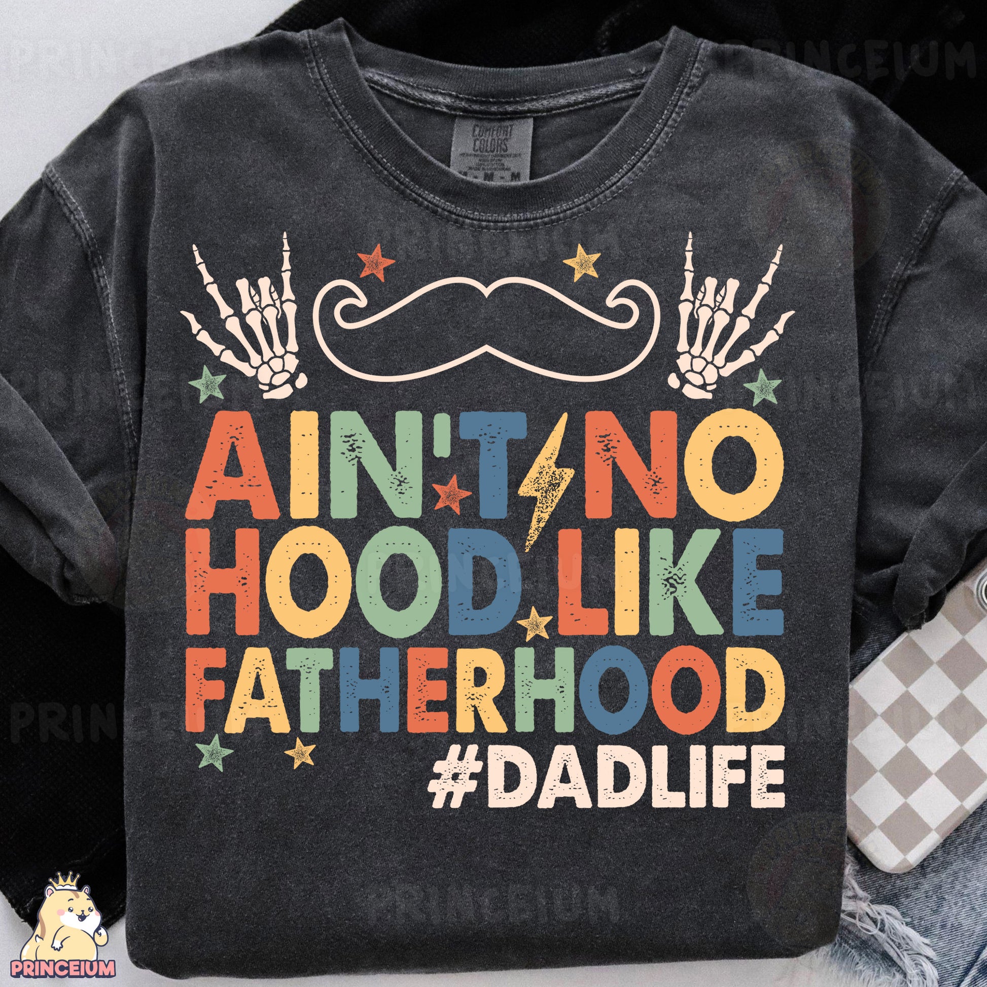 a t - shirt with a mustache and words on it