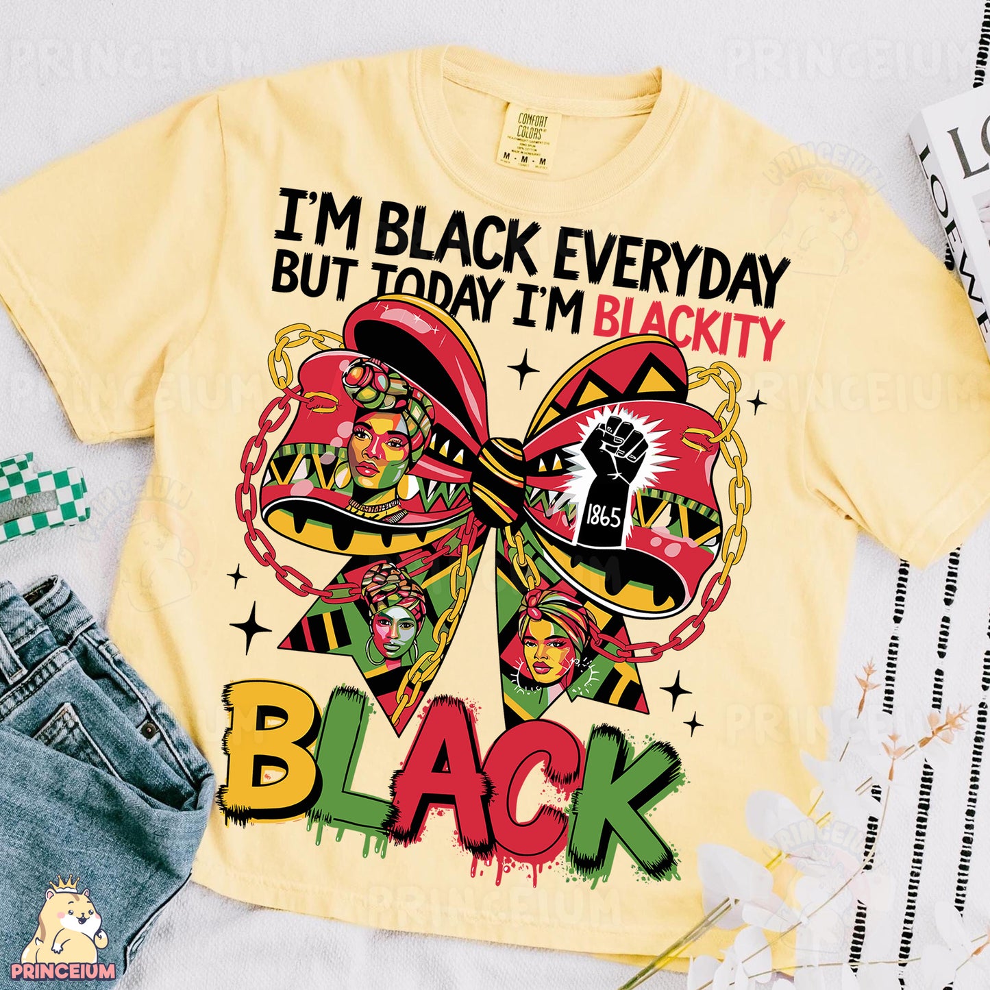 a yellow t - shirt with the words i'm black everyday but today i