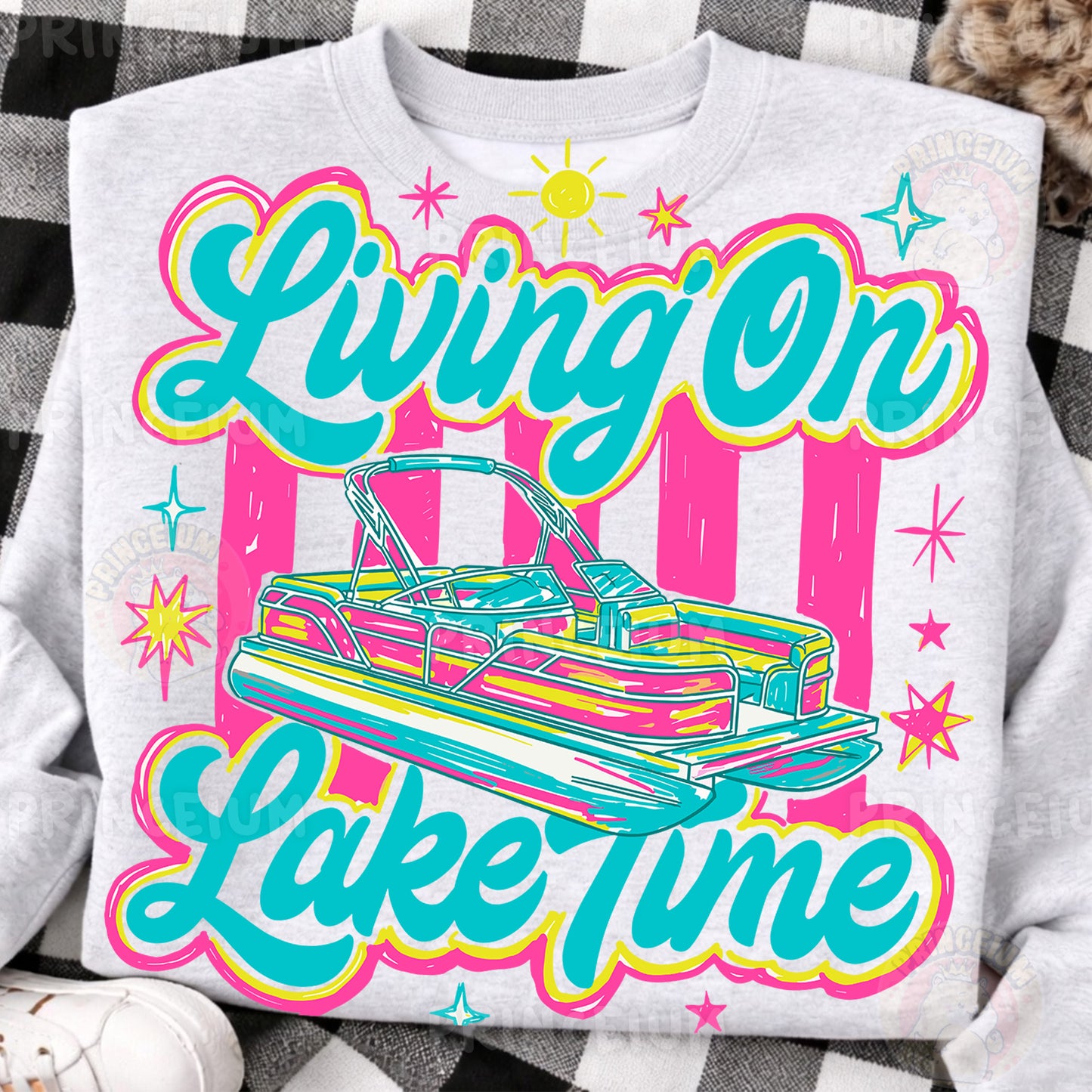 Living On Lake Time Sublimation Design PNG | Pontoon Boat Lake Life Digital Download
