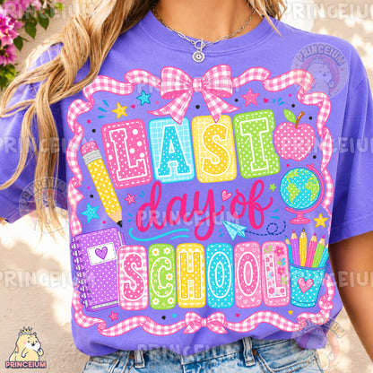 Last Day of School Sublimation Design PNG Teacher Gingham Bow Digital Download NEW26