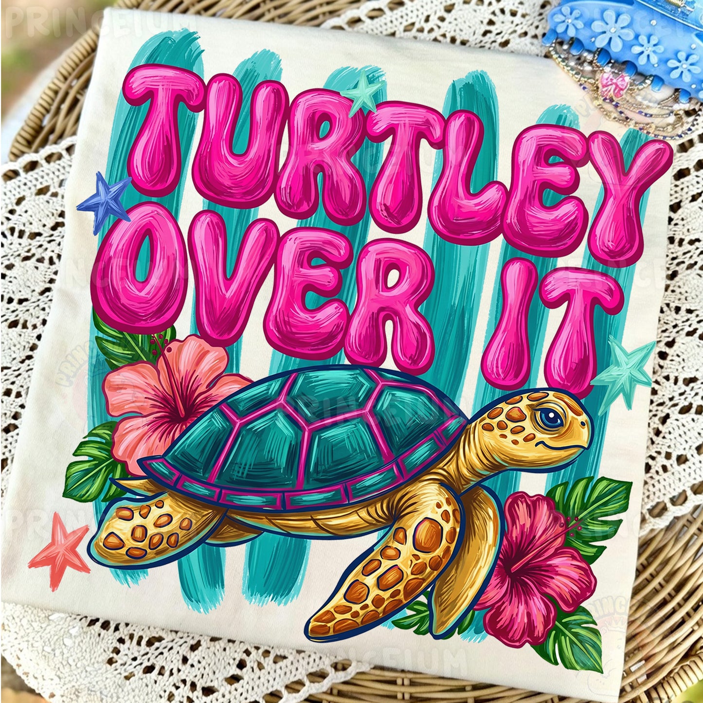 Turtley Over It Sublimation Design PNG | Cute Sea Turtle Hibiscus Digital Download