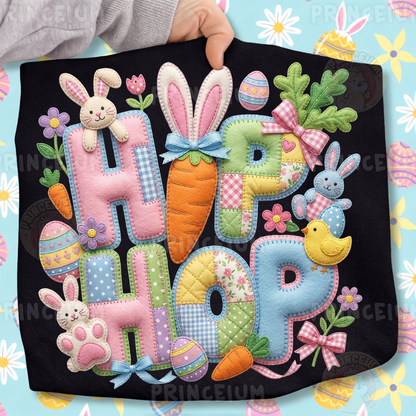 Hip Hop Png, Patchwork Bunny Carrot Letters, Cute Pastel Spring Easter Clipart Design
