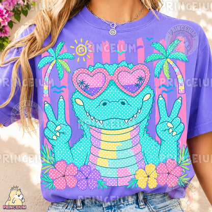 Cool Alligator Peace Sign Sublimation Design PNG Tropical Summer Digital Download NEW26