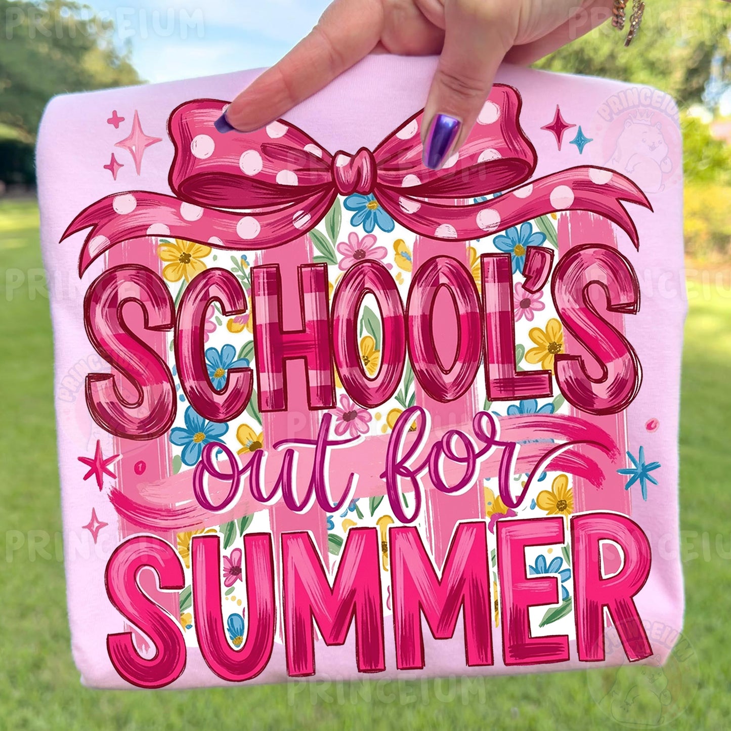 School's Out For Summer Sublimation Design PNG | Pink Bow Floral Digital Download