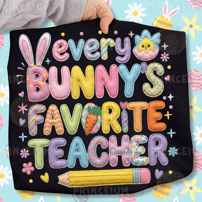 Every Bunny’s Favorite Teacher PNG, Cute Easter Bunny School Quote, Patchwork Spring Clipart Design