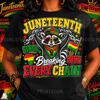 Juneteenth Raccoon Breaking Every Chain Sublimation Design PNG | Freedom Day 1865 Digital Download