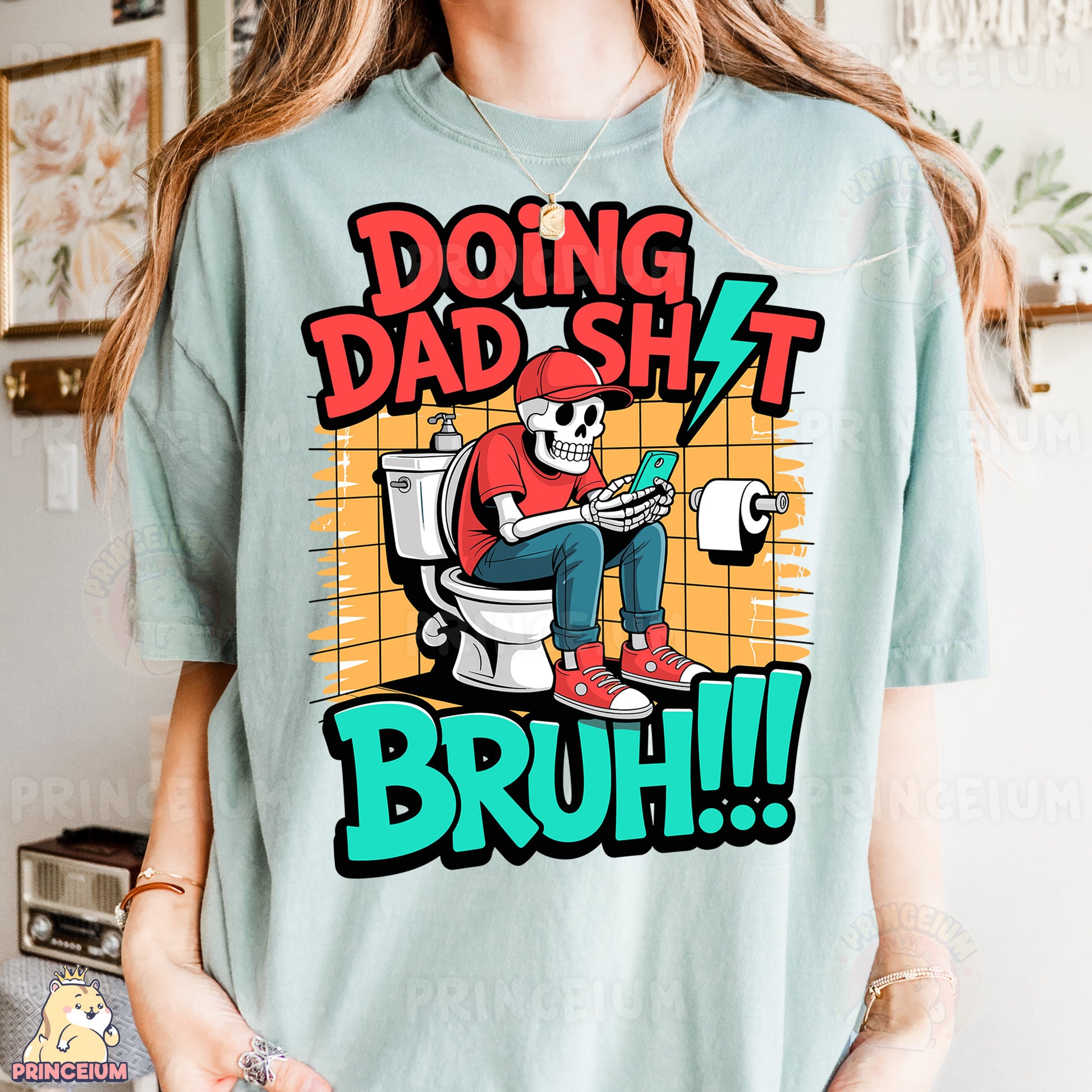 a woman wearing a t - shirt that says doing dad sh