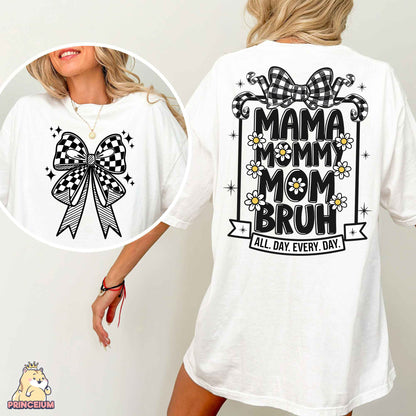 a woman wearing a white shirt with a bow on it