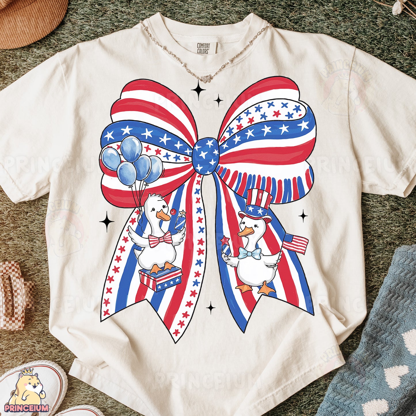 a t - shirt with an american flag bow on it