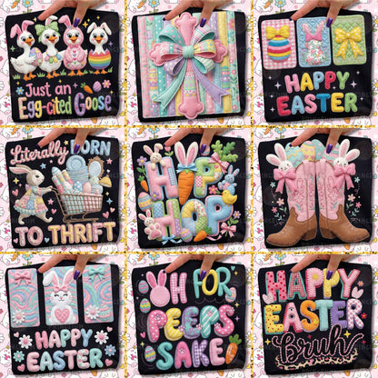 Easter Patchwork Mega Bundle PNG, Bunny Quotes, Spring Faith, Funny Easter Sayings, Cute Pastel Clipart Set