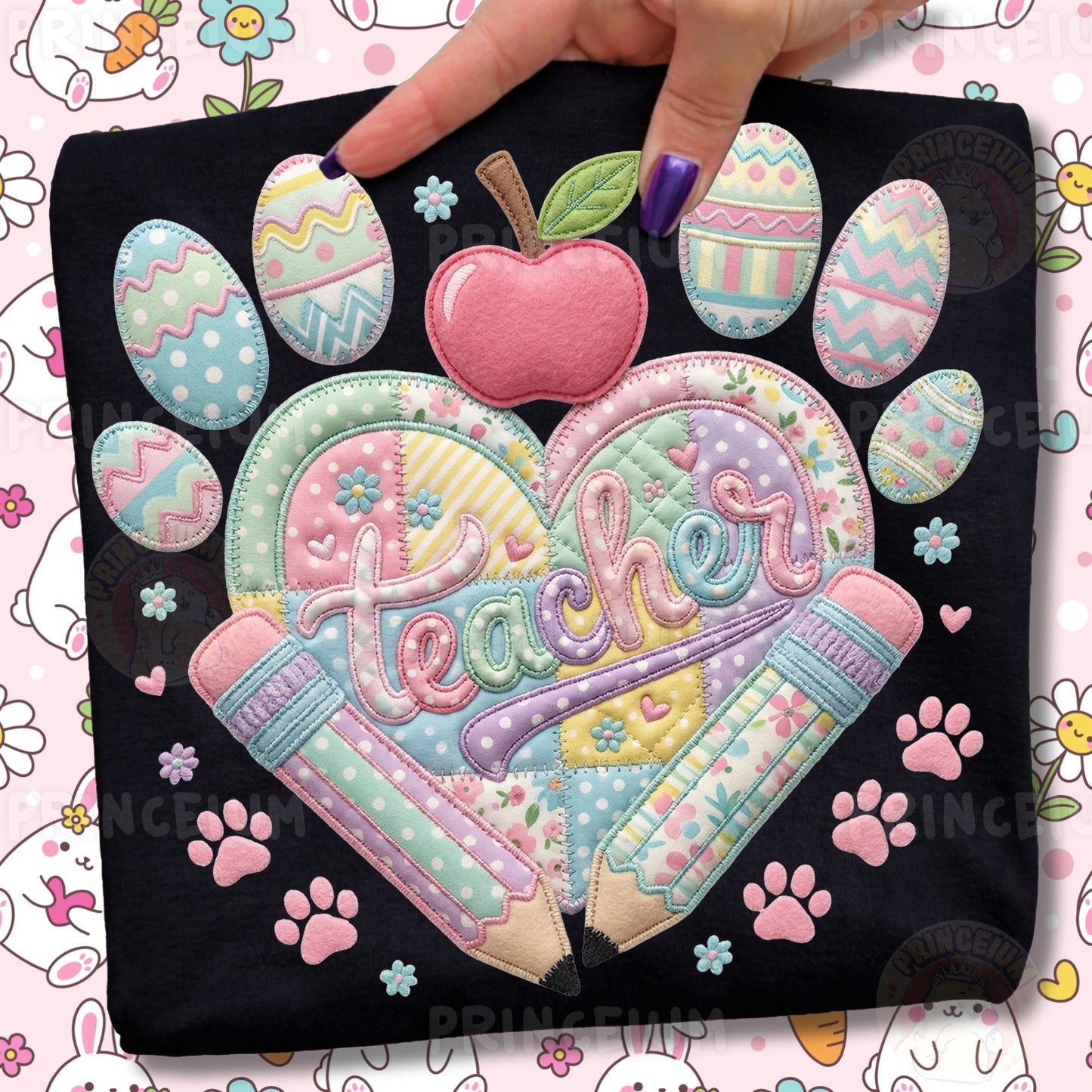 Easter Patchwork Bundle PNG, Bunny Teacher Quotes, Spring Farm Easter Designs, Cute Pastel Clipart Set