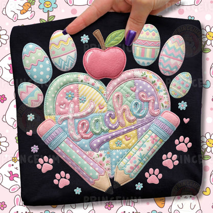 Easter Patchwork Bundle PNG, Bunny Teacher Quotes, Spring Farm Easter Designs, Cute Pastel Clipart Set