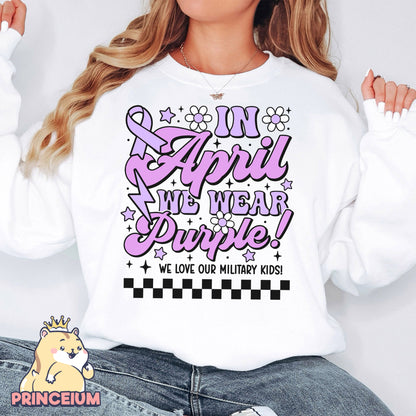 In April We Wear Purple Png, Month of the Miliary Child Png, Military Kids, Military Child Awareness