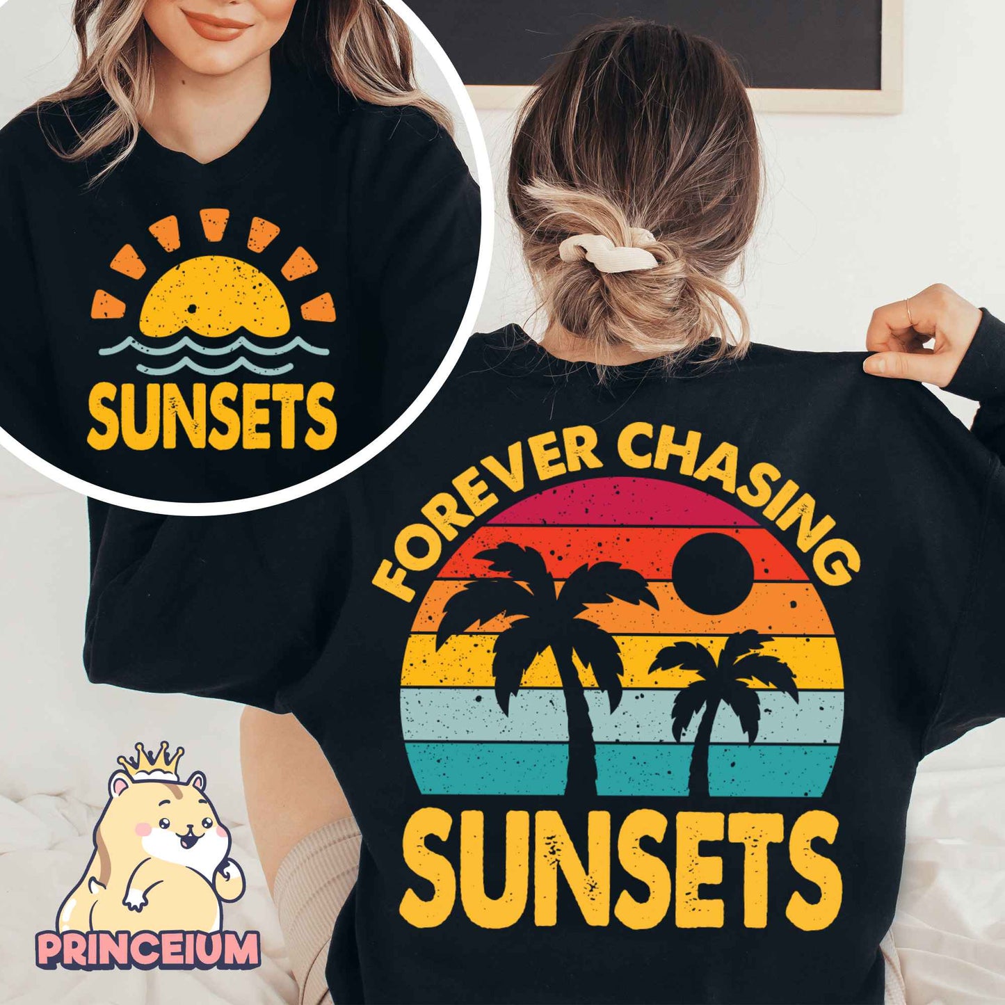 Forever Chasing Sunsets PNG, Retro Summer PNG, Beach Png, Summer Shirt Png, Front and Back Design Summer Sublimation, Aesthetic Summer