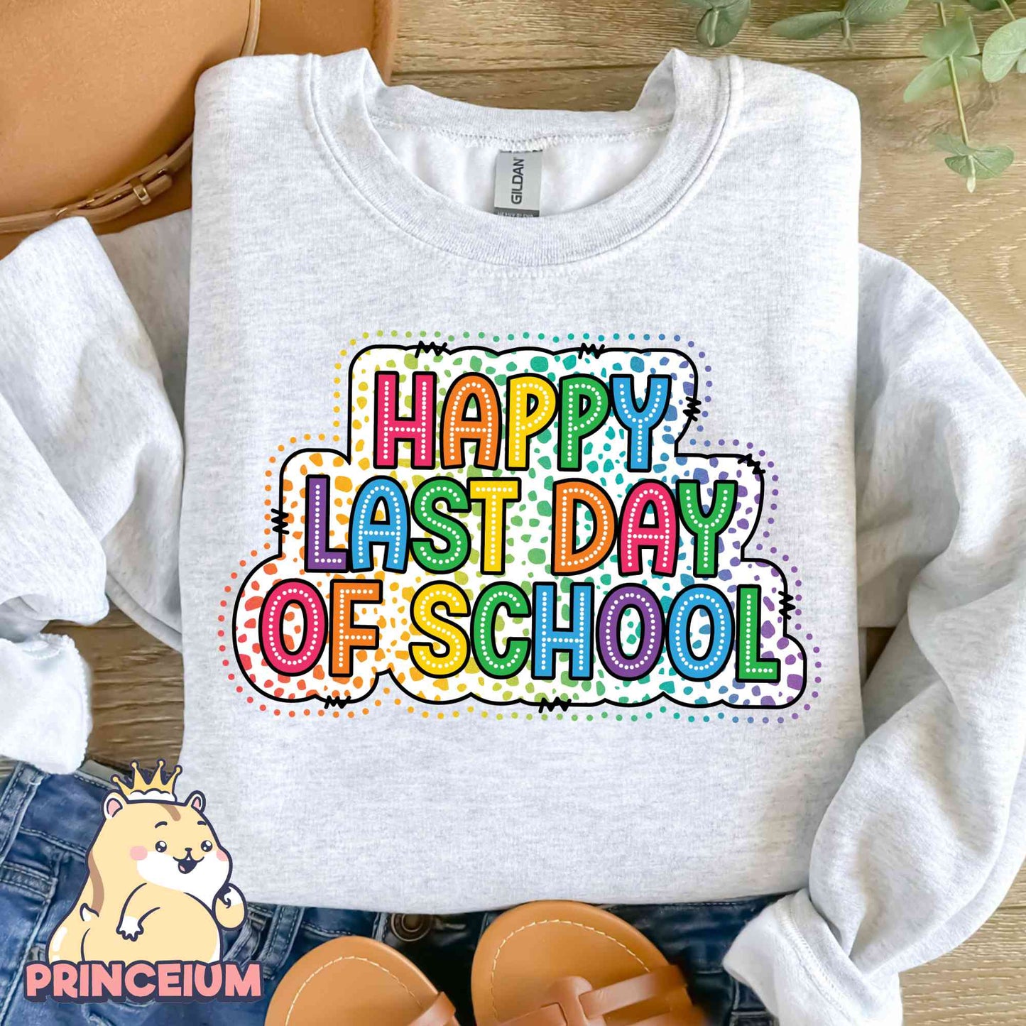 Happy Last Day of School Dalmatian Dots Doodle Bright Png, Happy Day Of School Png, Teacher Summer Break Png, Teacher Last Day Sublimation