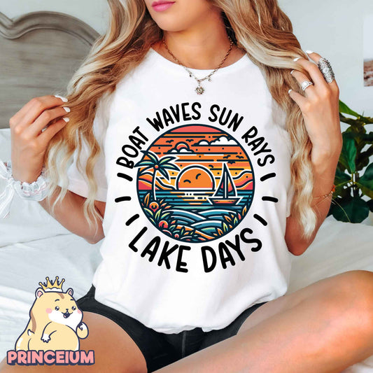 Boat Waves Sun Rays Lake Days Png, Summer Png, Retro Summer Png, Hello Summer Png, Boat Waves Png, Trendy Beach Designs, Sublimation Designs