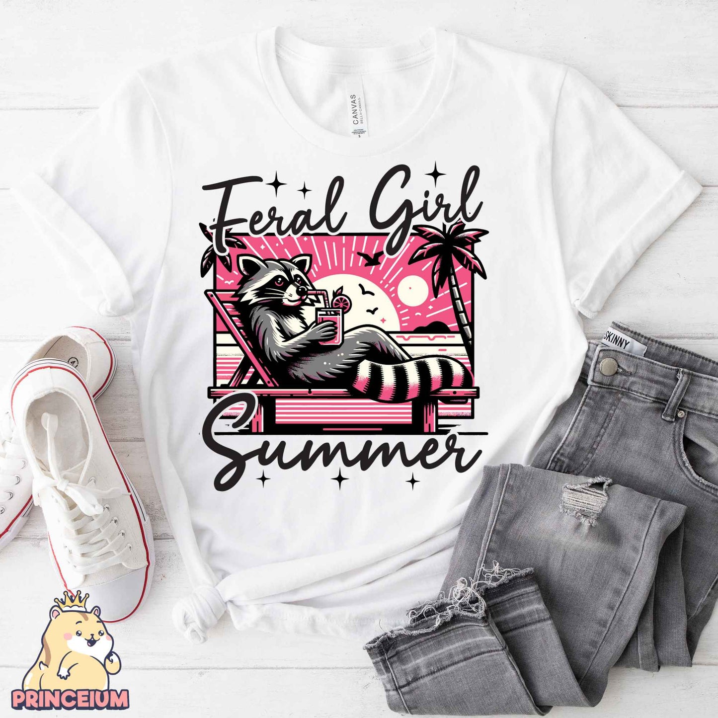 Feral Girl Summer Png, Beach Summer Shirt Png, Funny Raccon Shirt Designs, Opossum Png, Shirt Sublimation Design Digital Download