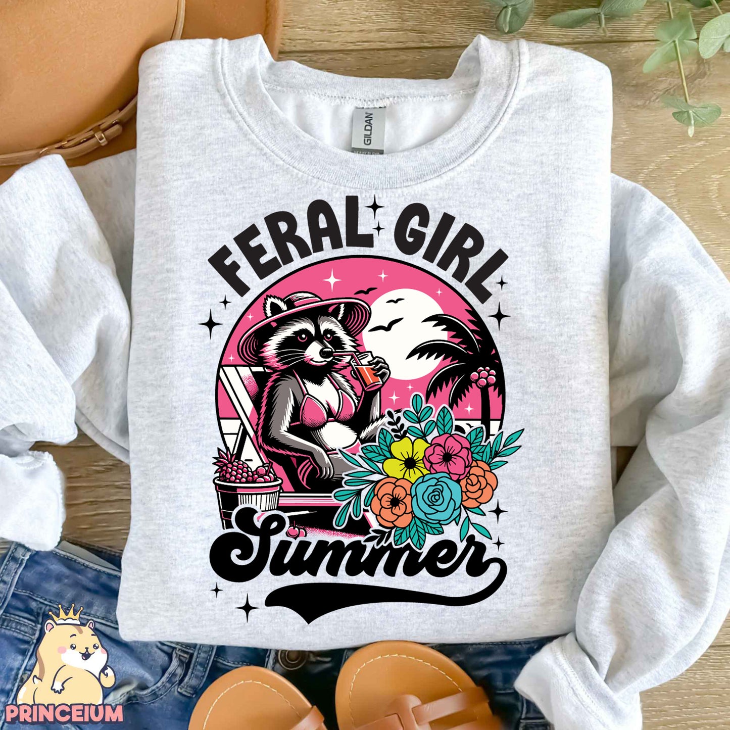 Feral Girl Summer Png, Beach Summer Shirt Png, Funny Raccon Shirt Designs, Opossum Png, Shirt Sublimation Design Digital Download