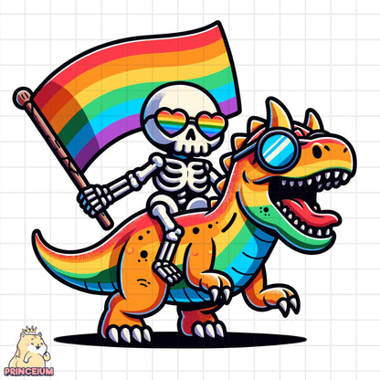 Skeleton Riding Dinosaur LGBTQ Png, Skeleton Pride Png, Dinosaur Pride Png, Rainbow Gay, Queer Pride, Dinosaur Pride Png, Sublimation Design