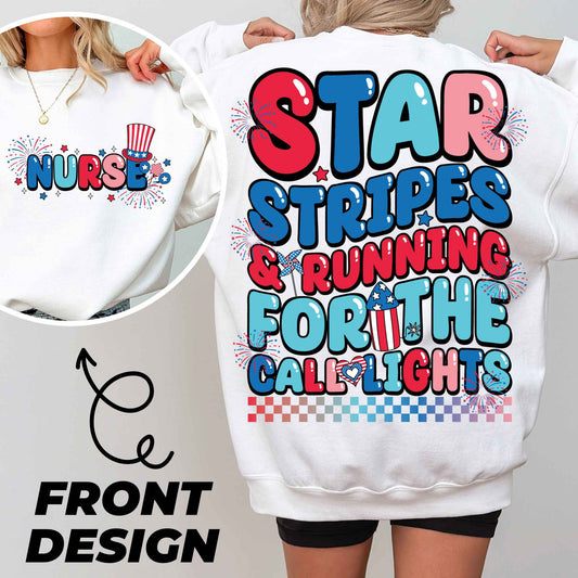 Star Stripes & Running For the Call Lights American Nurse Png, American Nurse Png, 4th of July Png, Independence Day Nurse Sublimation