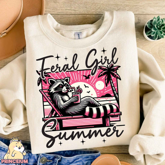 Feral Girl Summer Png, Beach Summer Shirt Png, Funny Raccon Shirt Designs, Opossum Png, Shirt Sublimation Design Digital Download