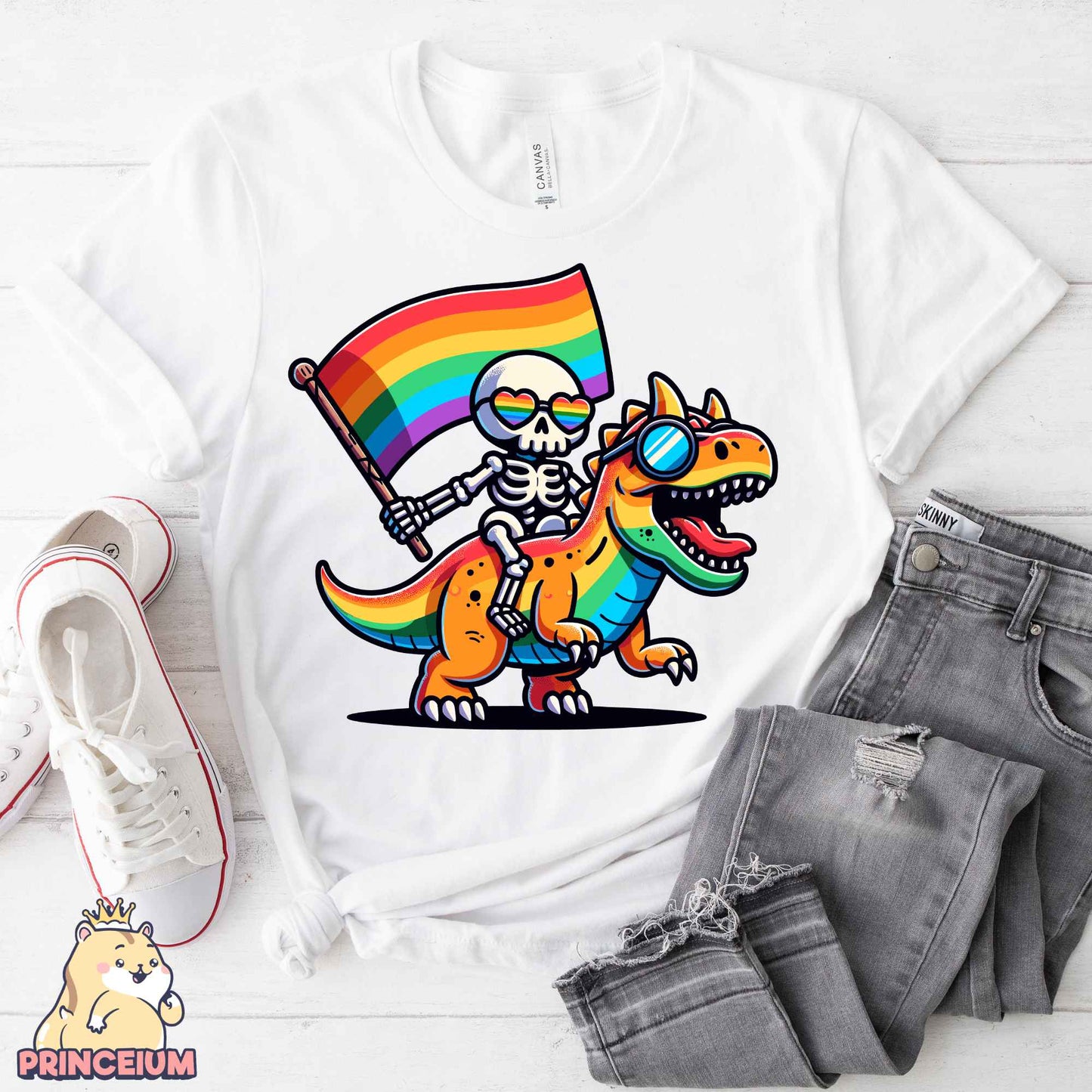 Skeleton Riding Dinosaur LGBTQ Png, Skeleton Pride Png, Dinosaur Pride Png, Rainbow Gay, Queer Pride, Dinosaur Pride Png, Sublimation Design