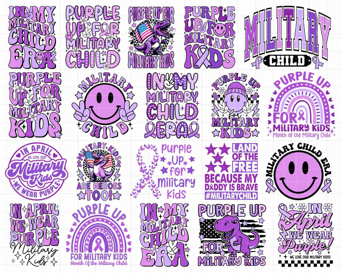 Purple Up for Military Kids Bundle Png, Month of the Miliary Child Png, Military Kids, Military Child Awareness