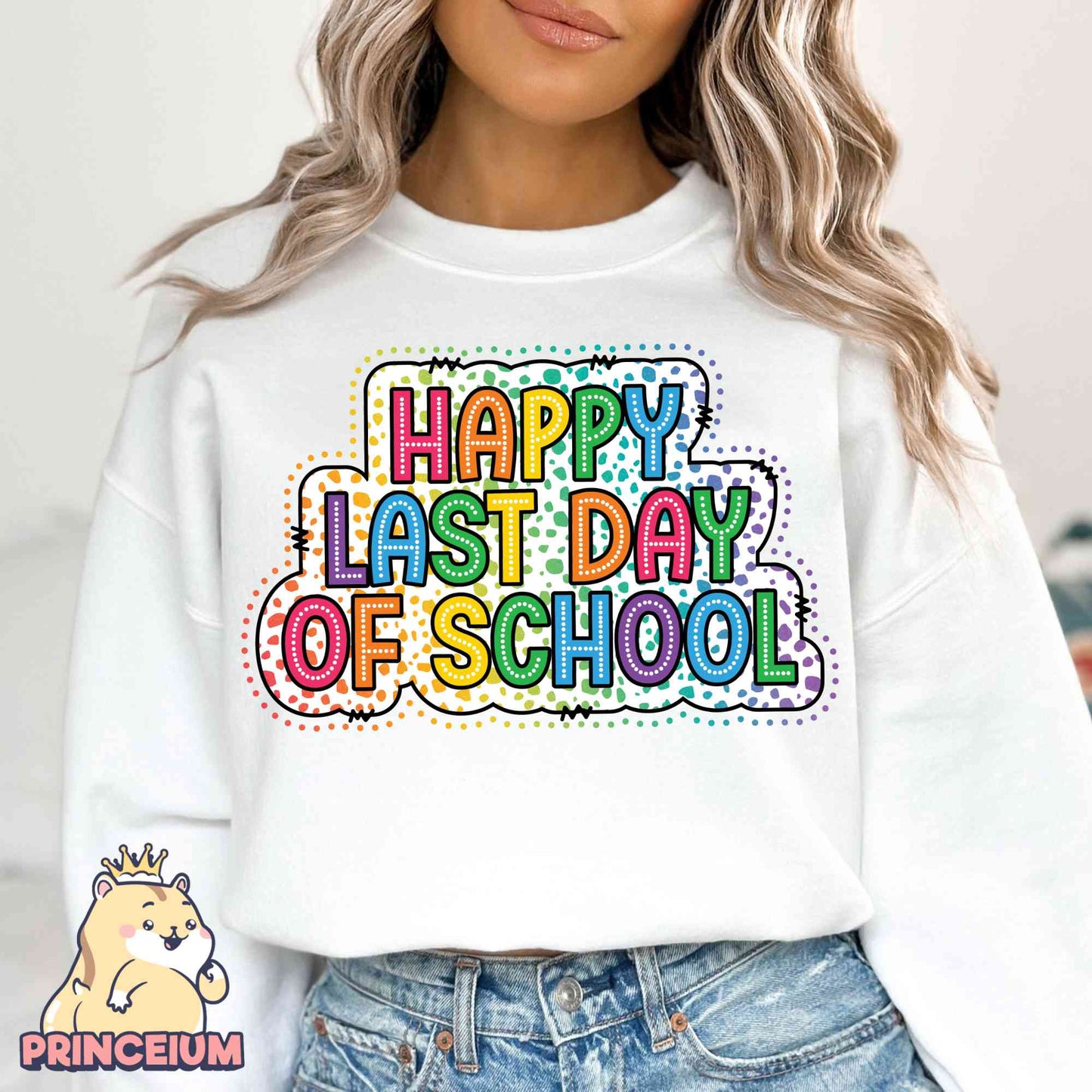 Happy Last Day of School Dalmatian Dots Doodle Bright Png, Happy Day Of School Png, Teacher Summer Break Png, Teacher Last Day Sublimation