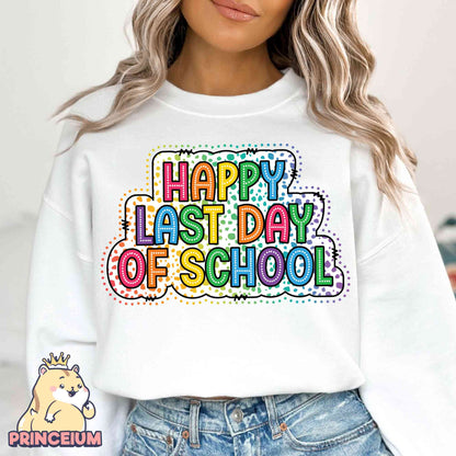 Happy Last Day of School Dalmatian Dots Doodle Bright Png, Happy Day Of School Png, Teacher Summer Break Png, Teacher Last Day Sublimation