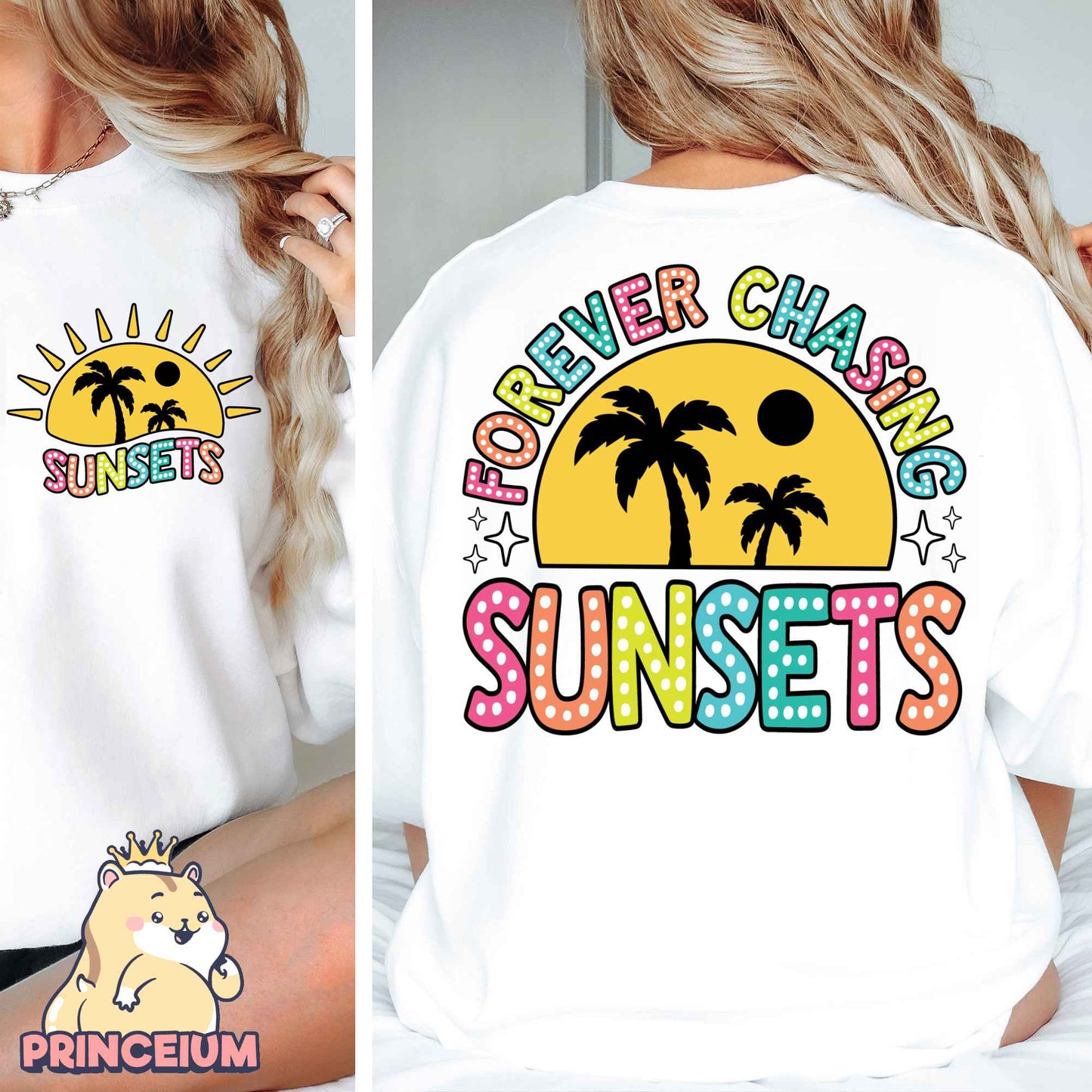 Forever Chasing Sunsets Png, Retro Summer Png, Beach Png, Summer Shirt Png, Front and Back Design Summer Sublimation