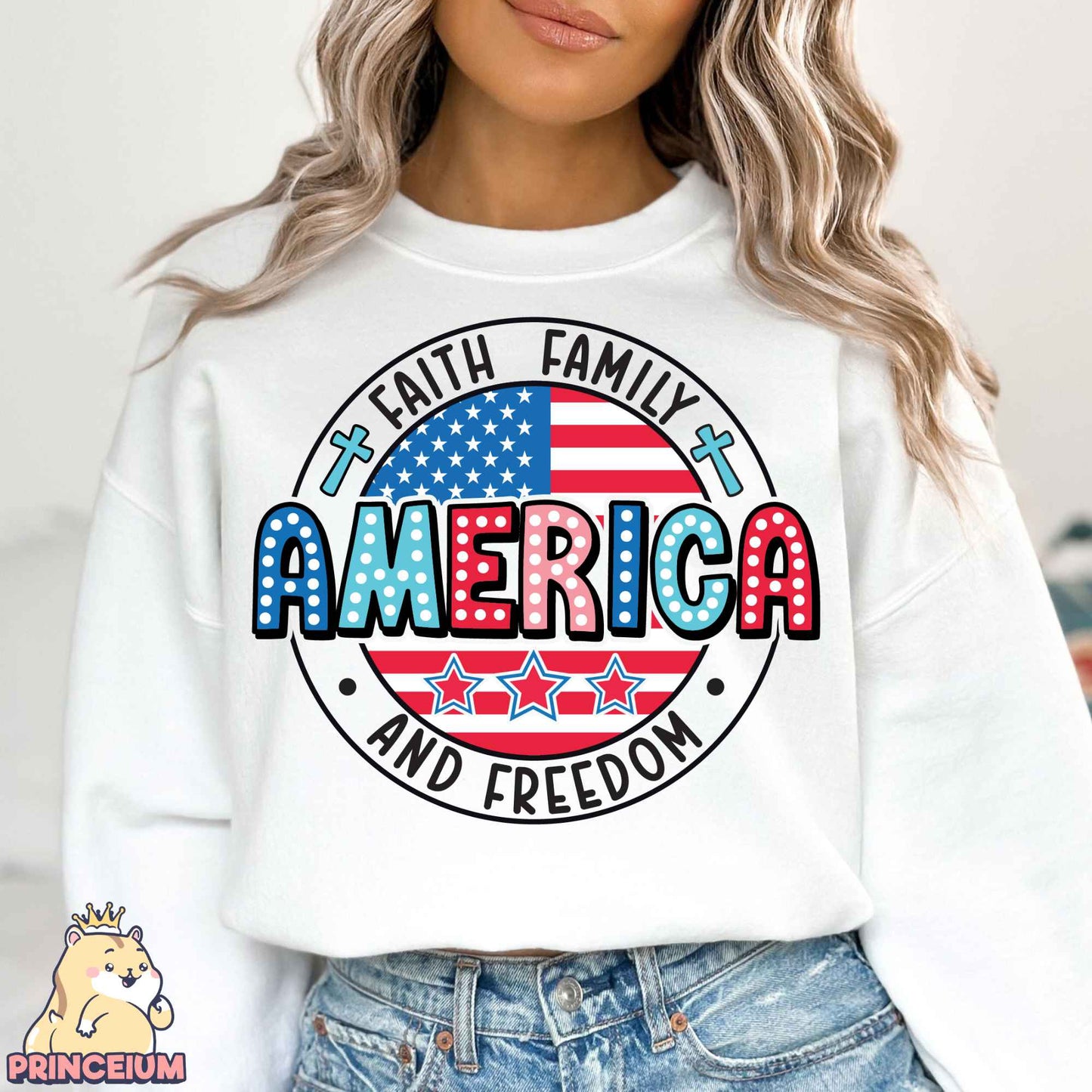 Faith Family and Freedom, 4th of July Png, American Flag Png, Independence Day, Patriotic Png, Memorial Day Png, Christian Cross Sublimation