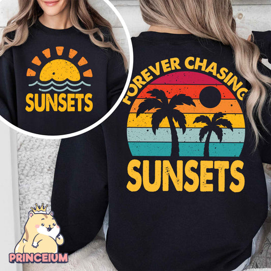 Forever Chasing Sunsets PNG, Retro Summer PNG, Beach Png, Summer Shirt Png, Front and Back Design Summer Sublimation, Aesthetic Summer