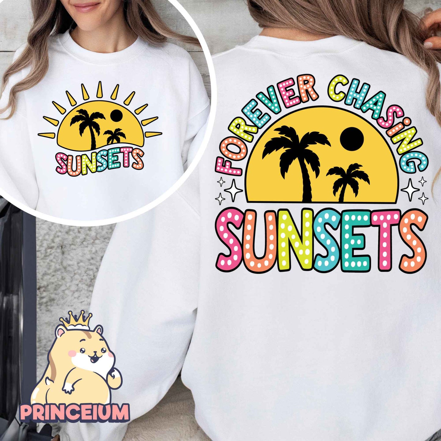 Forever Chasing Sunsets Png, Retro Summer Png, Beach Png, Summer Shirt Png, Front and Back Design Summer Sublimation