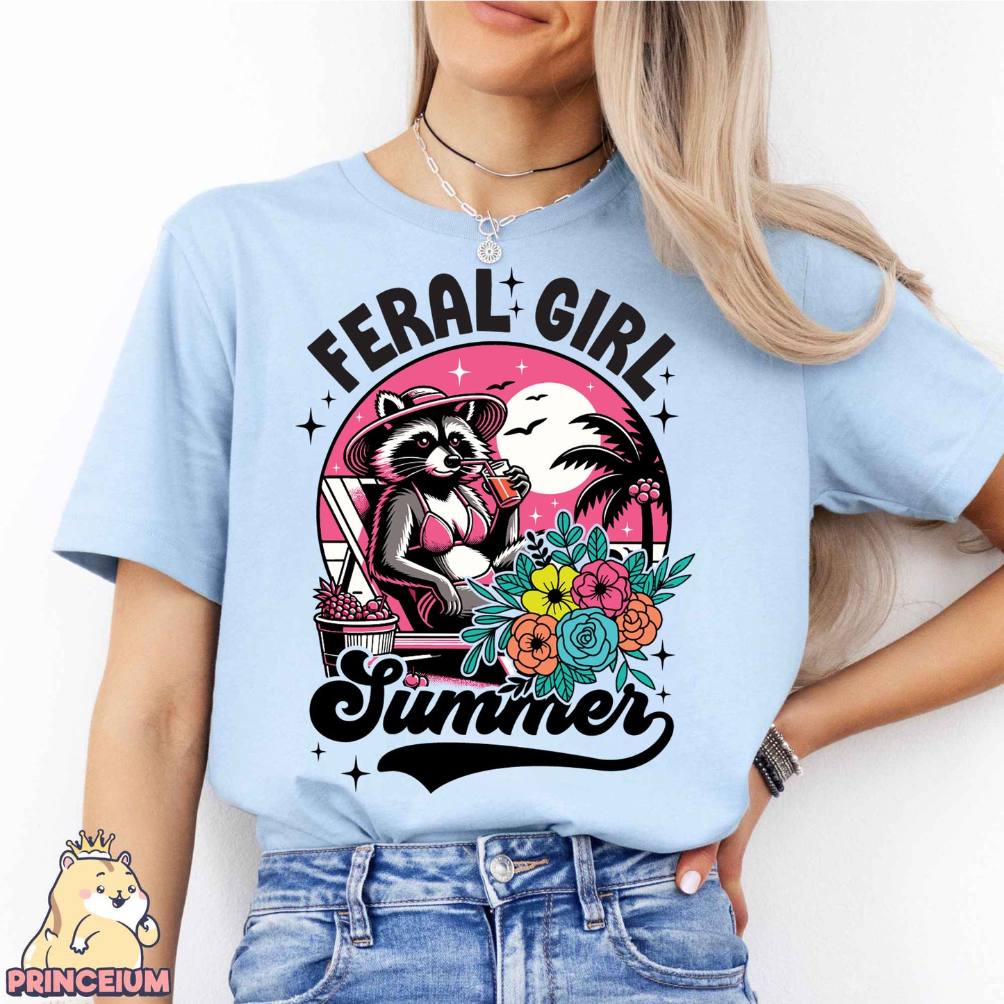 Feral Girl Summer Png, Beach Summer Shirt Png, Funny Raccon Shirt Designs, Opossum Png, Shirt Sublimation Design Digital Download