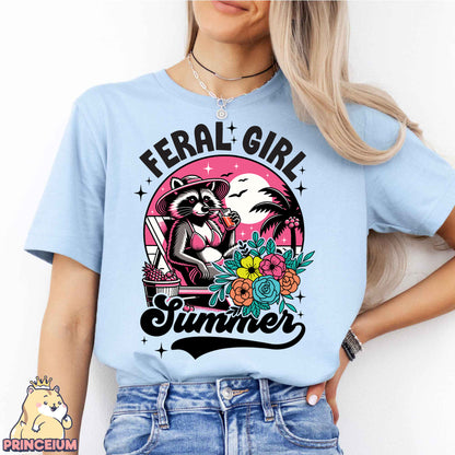 Feral Girl Summer Png, Beach Summer Shirt Png, Funny Raccon Shirt Designs, Opossum Png, Shirt Sublimation Design Digital Download