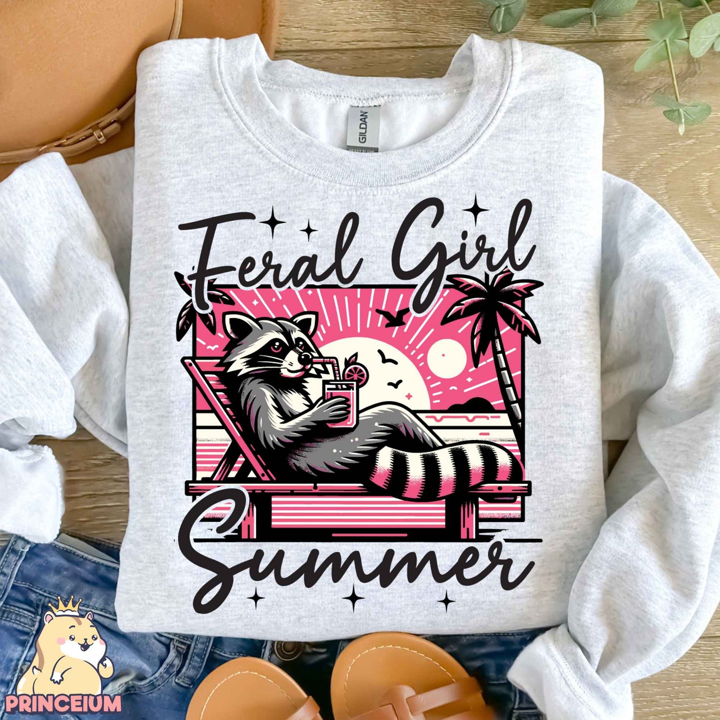 Feral Girl Summer Png, Beach Summer Shirt Png, Funny Raccon Shirt Designs, Opossum Png, Shirt Sublimation Design Digital Download