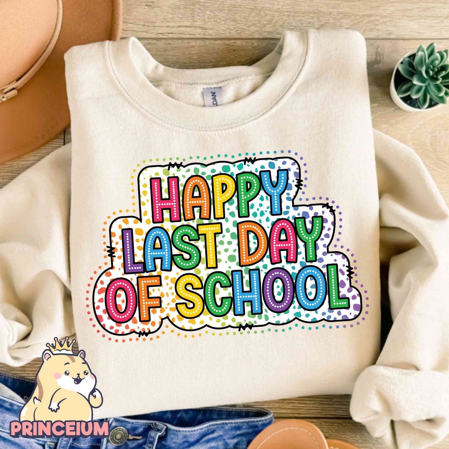 Happy Last Day of School Dalmatian Dots Doodle Bright Png, Happy Day Of School Png, Teacher Summer Break Png, Teacher Last Day Sublimation