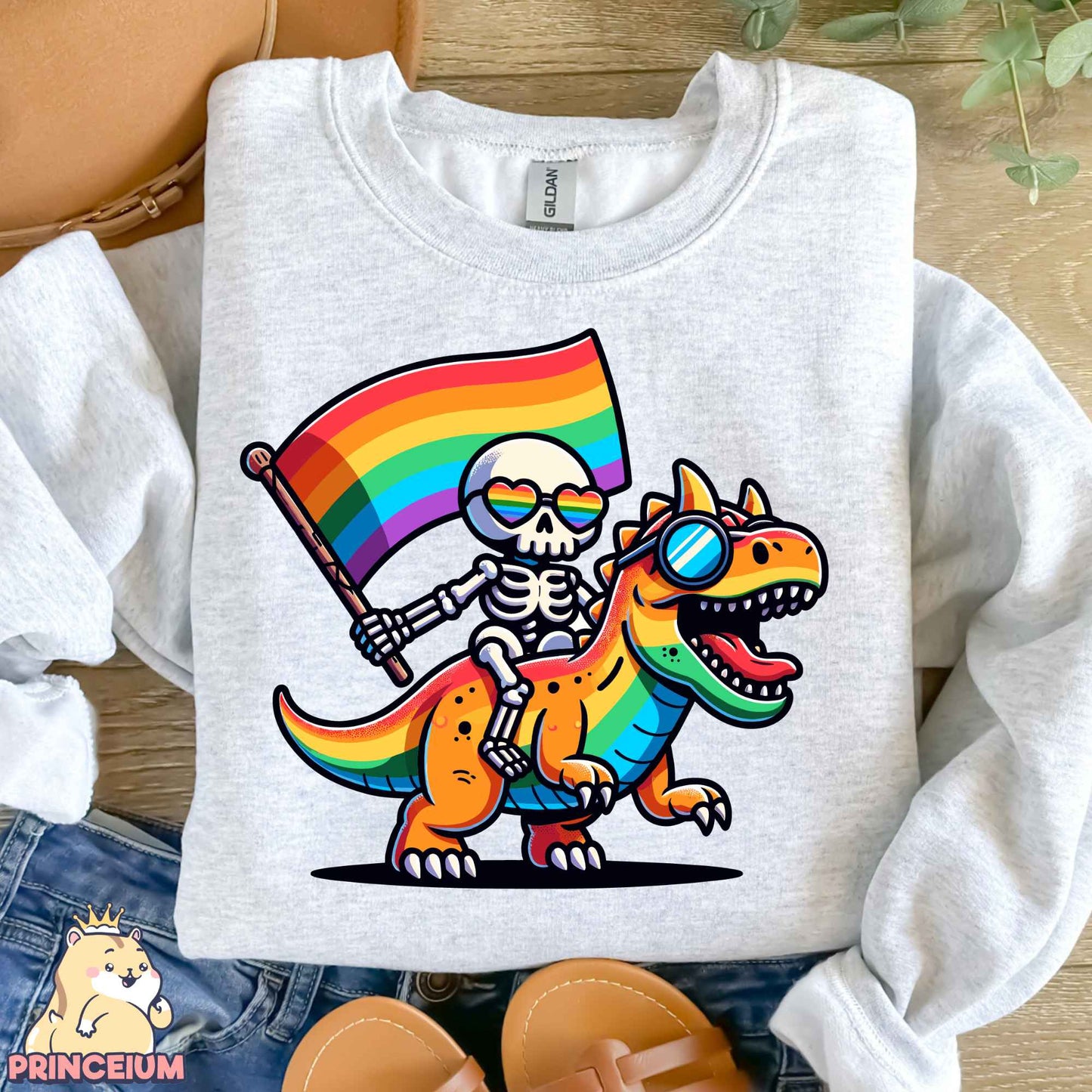 Skeleton Riding Dinosaur LGBTQ Png, Skeleton Pride Png, Dinosaur Pride Png, Rainbow Gay, Queer Pride, Dinosaur Pride Png, Sublimation Design