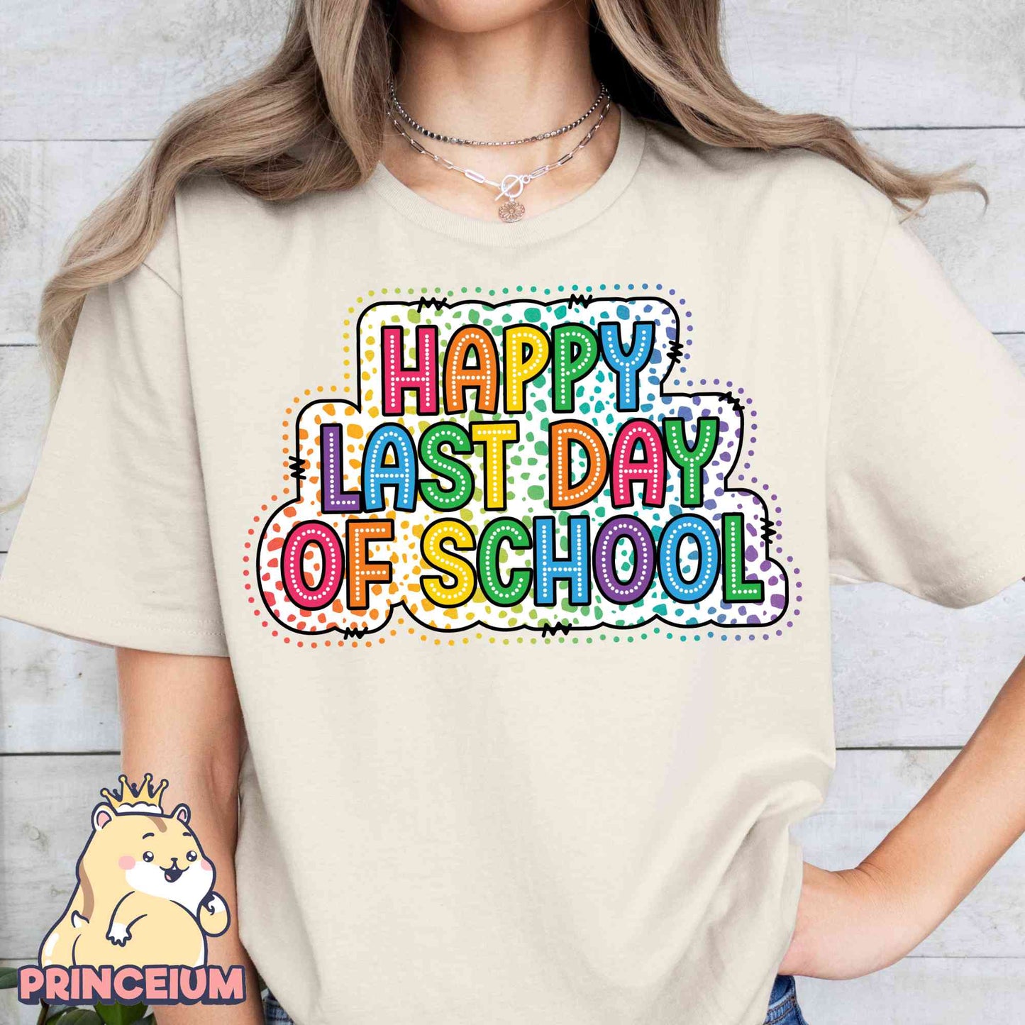 Happy Last Day of School Dalmatian Dots Doodle Bright Png, Happy Day Of School Png, Teacher Summer Break Png, Teacher Last Day Sublimation