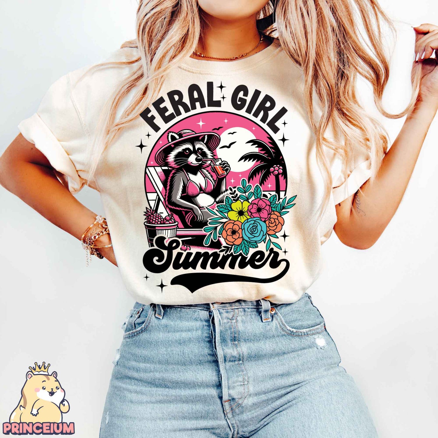 Feral Girl Summer Png, Beach Summer Shirt Png, Funny Raccon Shirt Designs, Opossum Png, Shirt Sublimation Design Digital Download