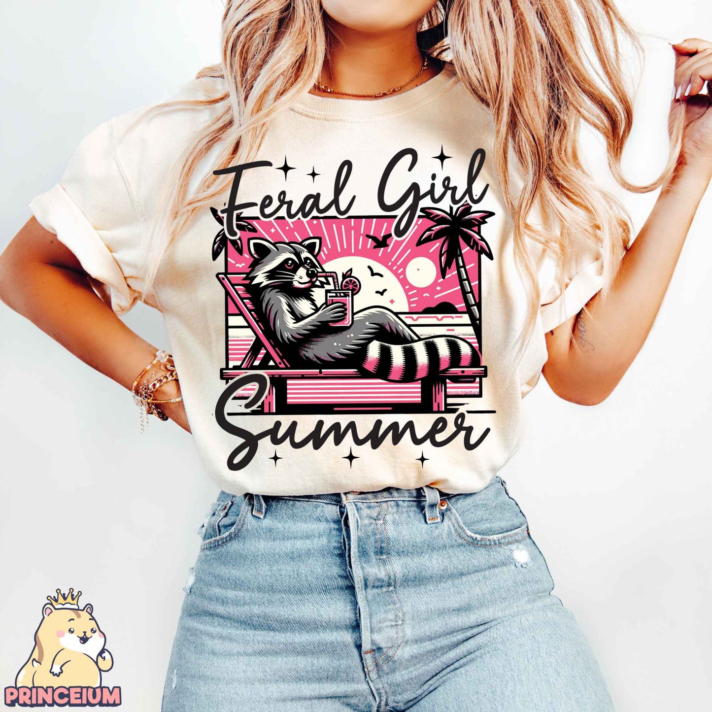 Feral Girl Summer Png, Beach Summer Shirt Png, Funny Raccon Shirt Designs, Opossum Png, Shirt Sublimation Design Digital Download