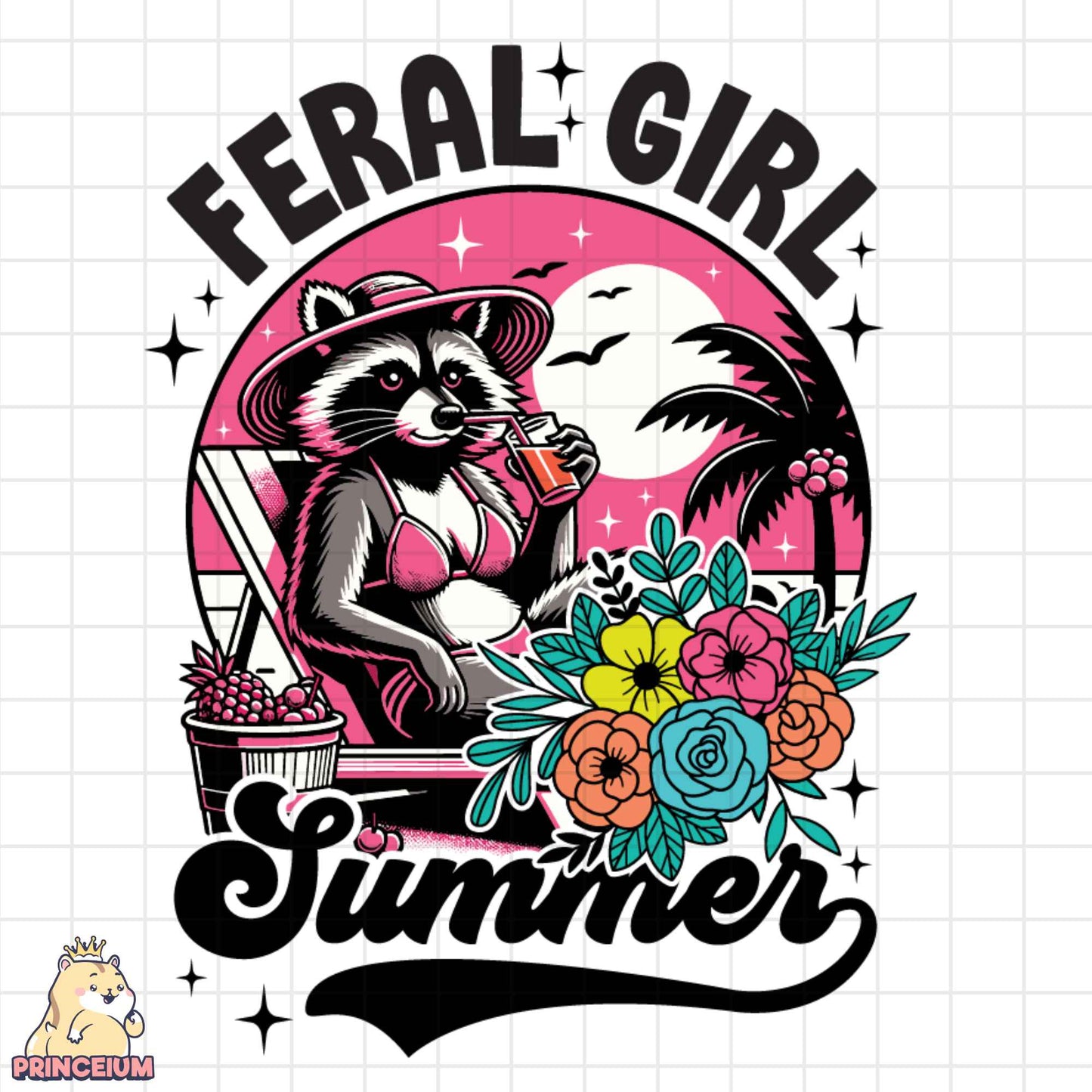 Feral Girl Summer Png, Beach Summer Shirt Png, Funny Raccon Shirt Designs, Opossum Png, Shirt Sublimation Design Digital Download